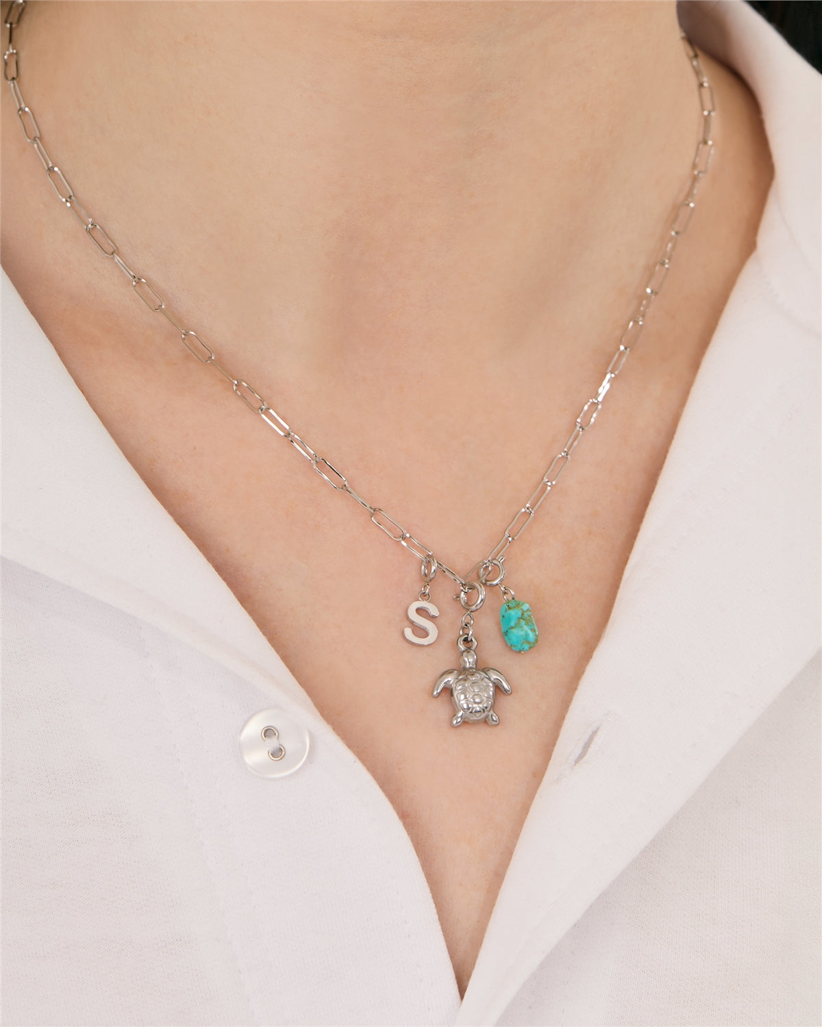 Over & Over Silver Stainless Steel Paperclip Charm Necklace