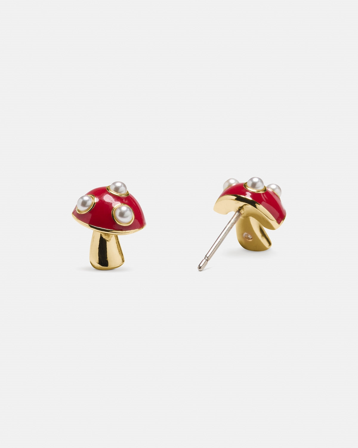 Kate Spade New York Gold Secret Garden Red Enamel Mushroom Studs