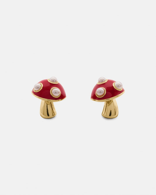 Kate Spade New York Gold Secret Garden Red Enamel Mushroom Studs