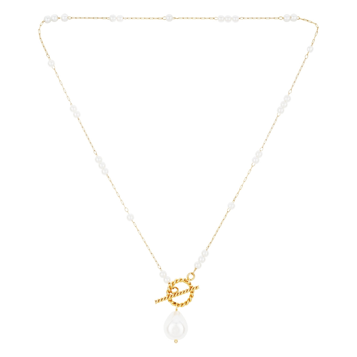 Over & Over Gold Stainless Steel Pearl & T-Bar Necklace Set