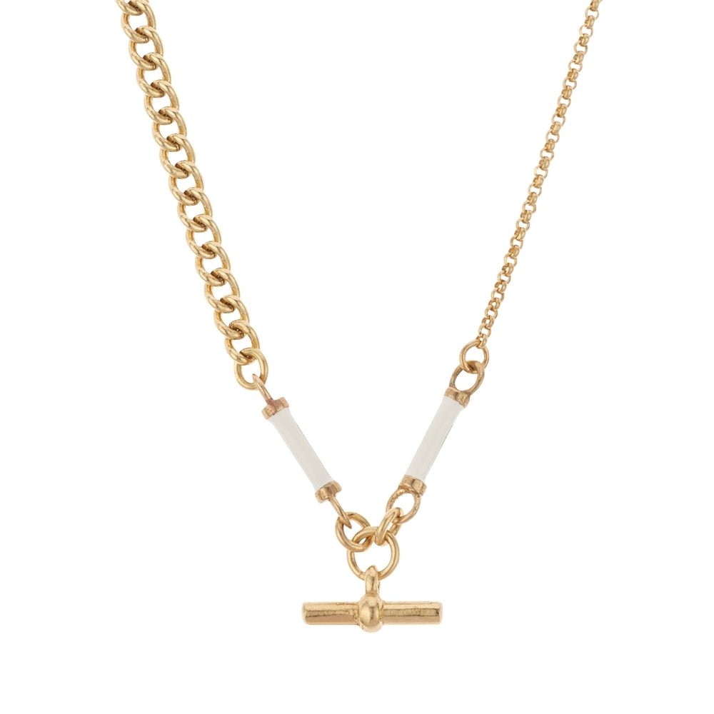 Argento Gold Enamel Cream T-Bar & Pearl Necklace Set