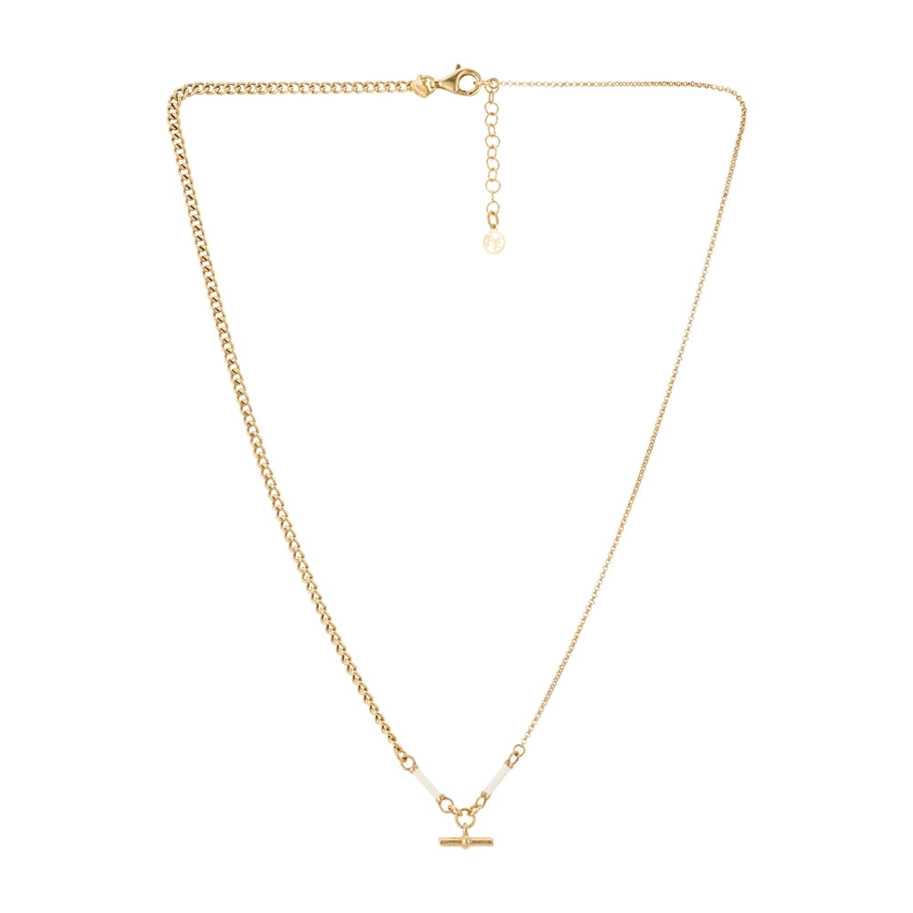 Argento Gold Enamel Cream T-Bar & Pearl Necklace Set