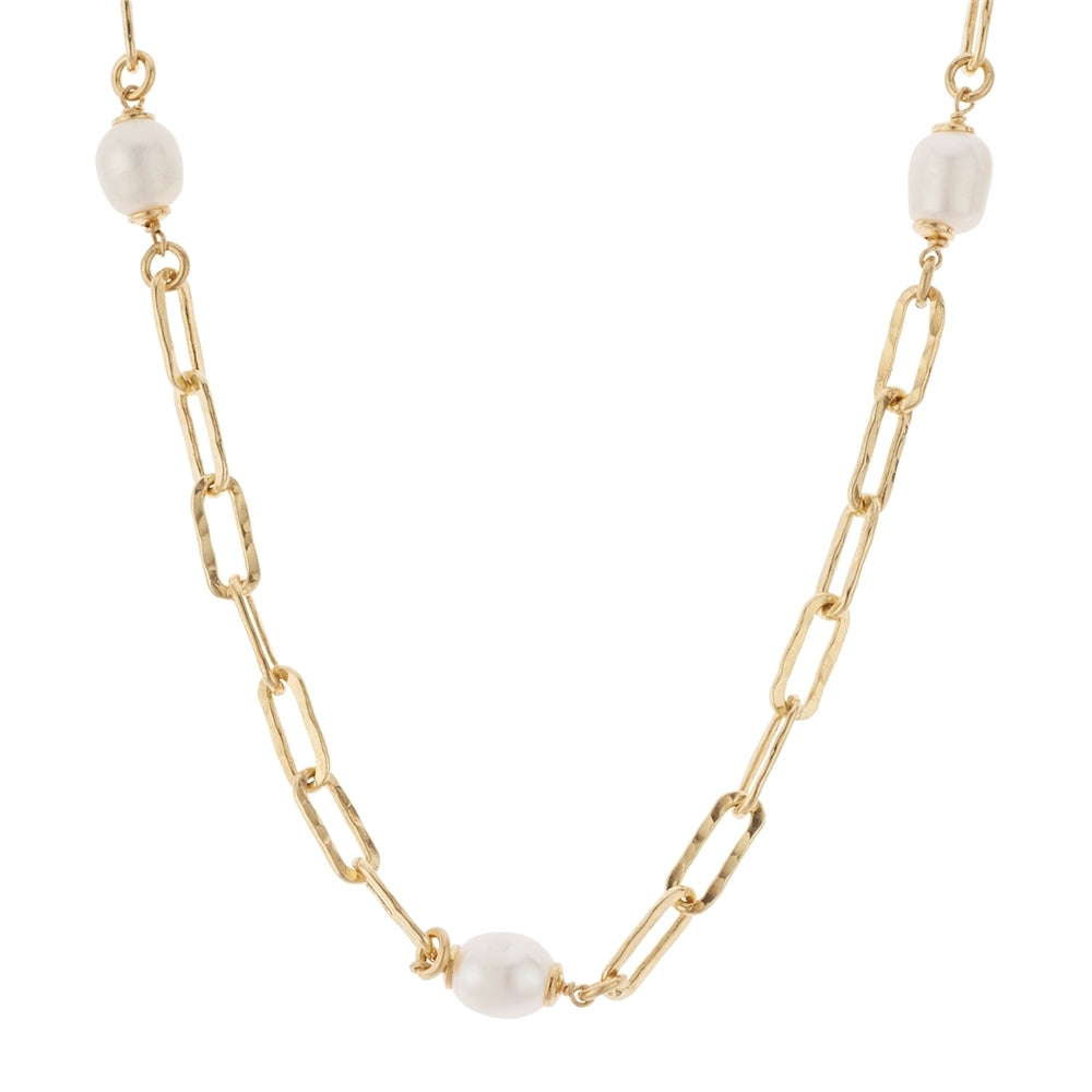 Argento Gold Enamel Cream T-Bar & Pearl Necklace Set