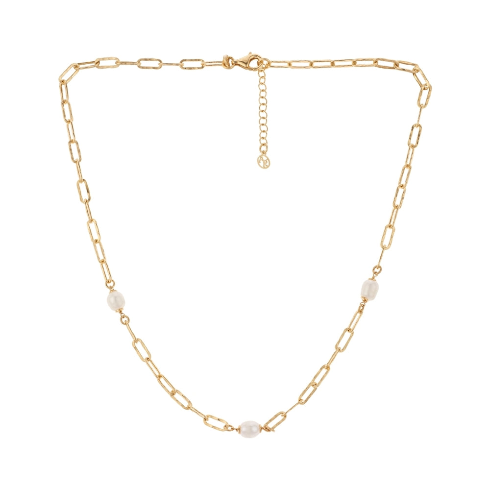 Argento Gold Enamel Cream T-Bar & Pearl Necklace Set