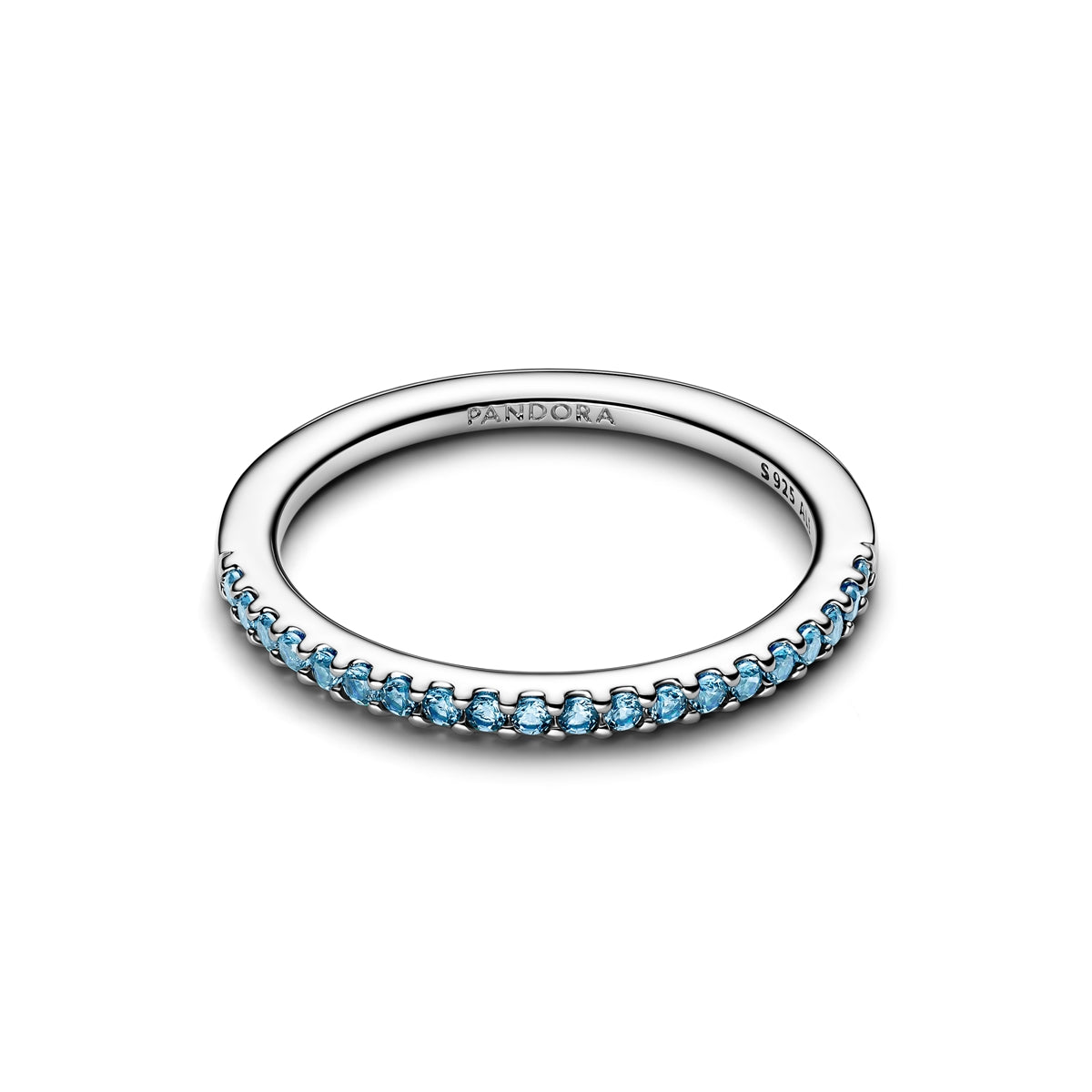 Pandora Silver Sparkling Aquamarine Half-Eternity Band Ring