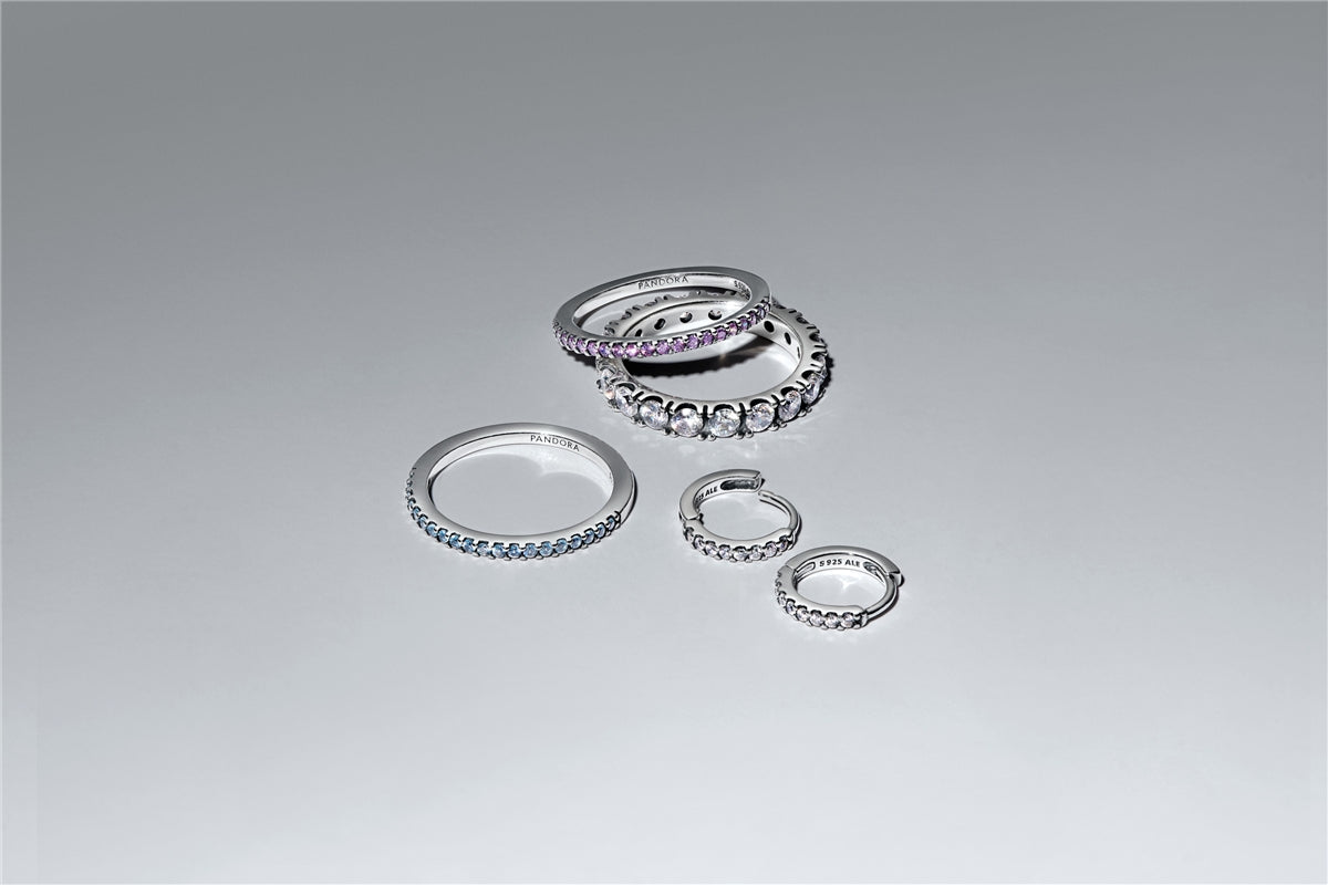 Pandora Silver Sparkling Aquamarine Half-Eternity Band Ring