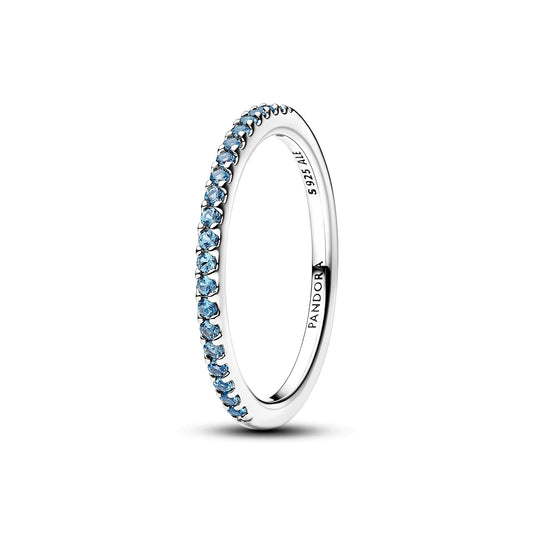 Pandora Silver Sparkling Aquamarine Half-Eternity Band Ring