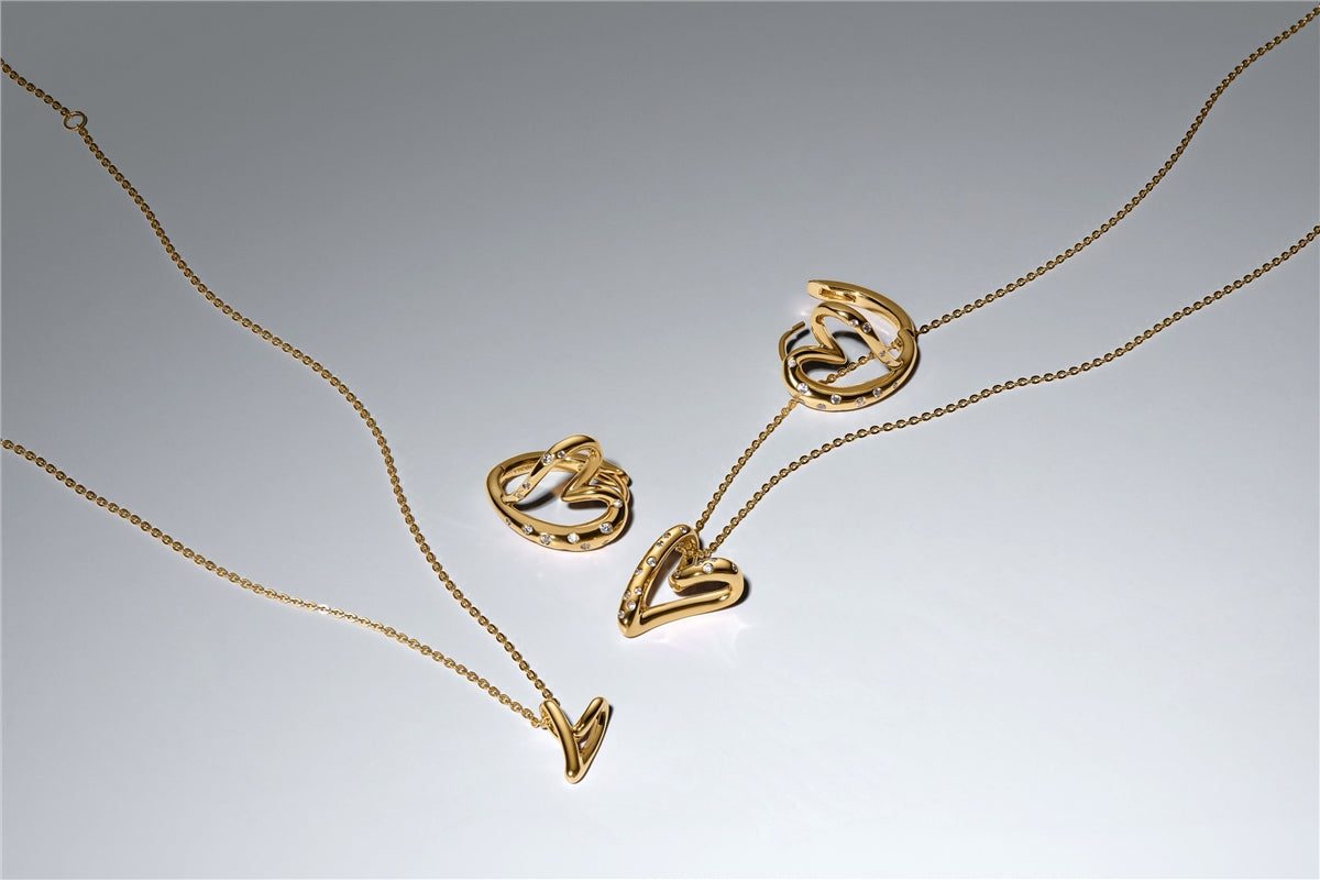 Pandora Gold Organically Shaped Stone-Set Heart Hoop Earrings