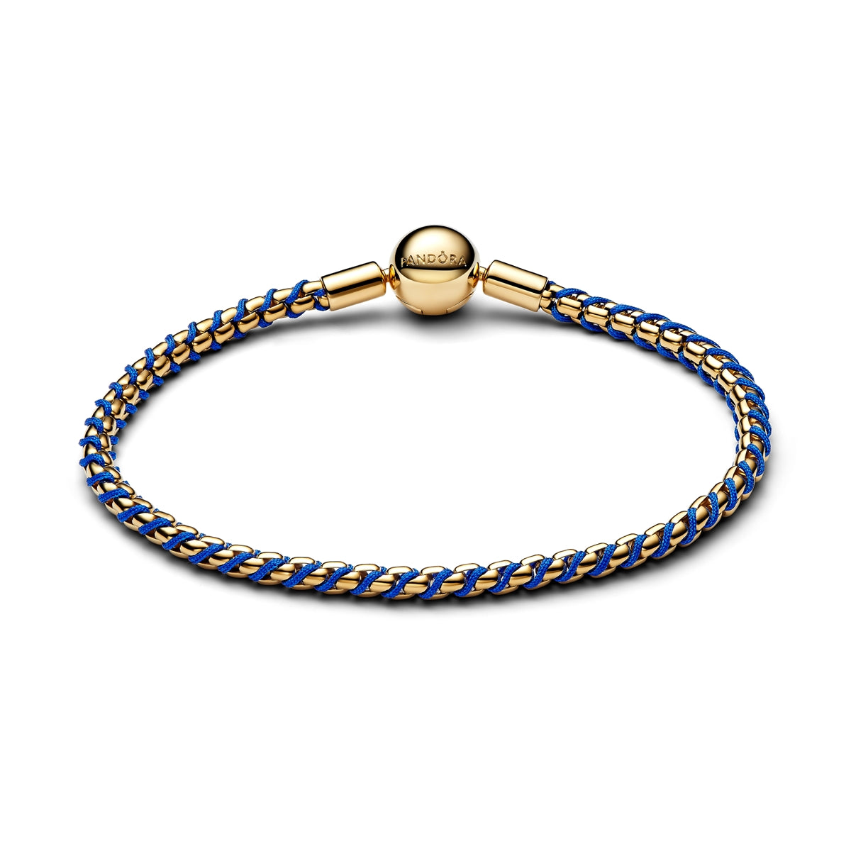 Pandora Gold Blue Cord Box Chain Bracelet