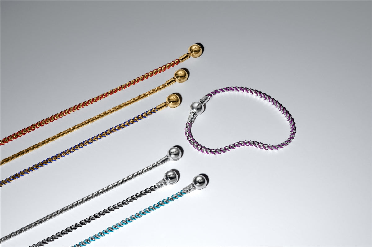 Pandora Gold Blue Cord Box Chain Bracelet