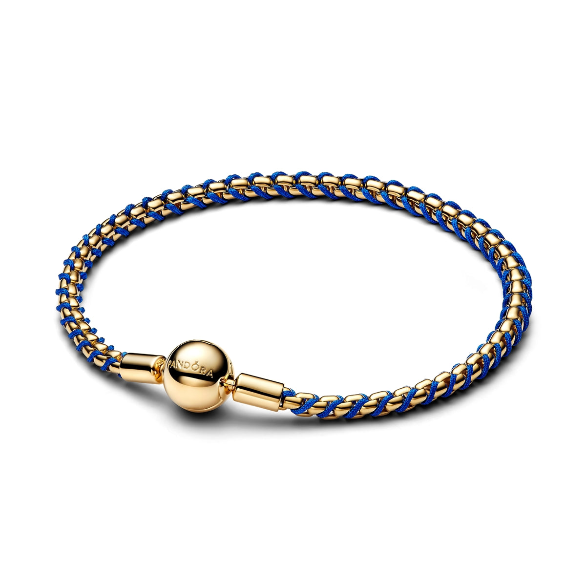 Pandora Gold Blue Cord Box Chain Bracelet
