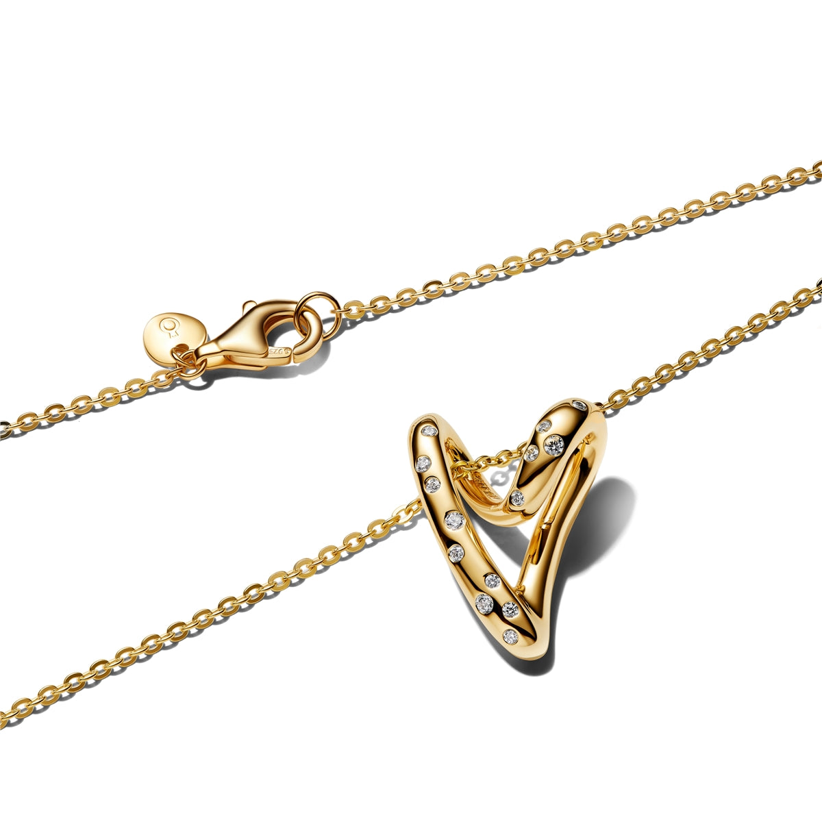 Pandora Gold Organically Shaped Stone-Set Heart Pendant Necklace