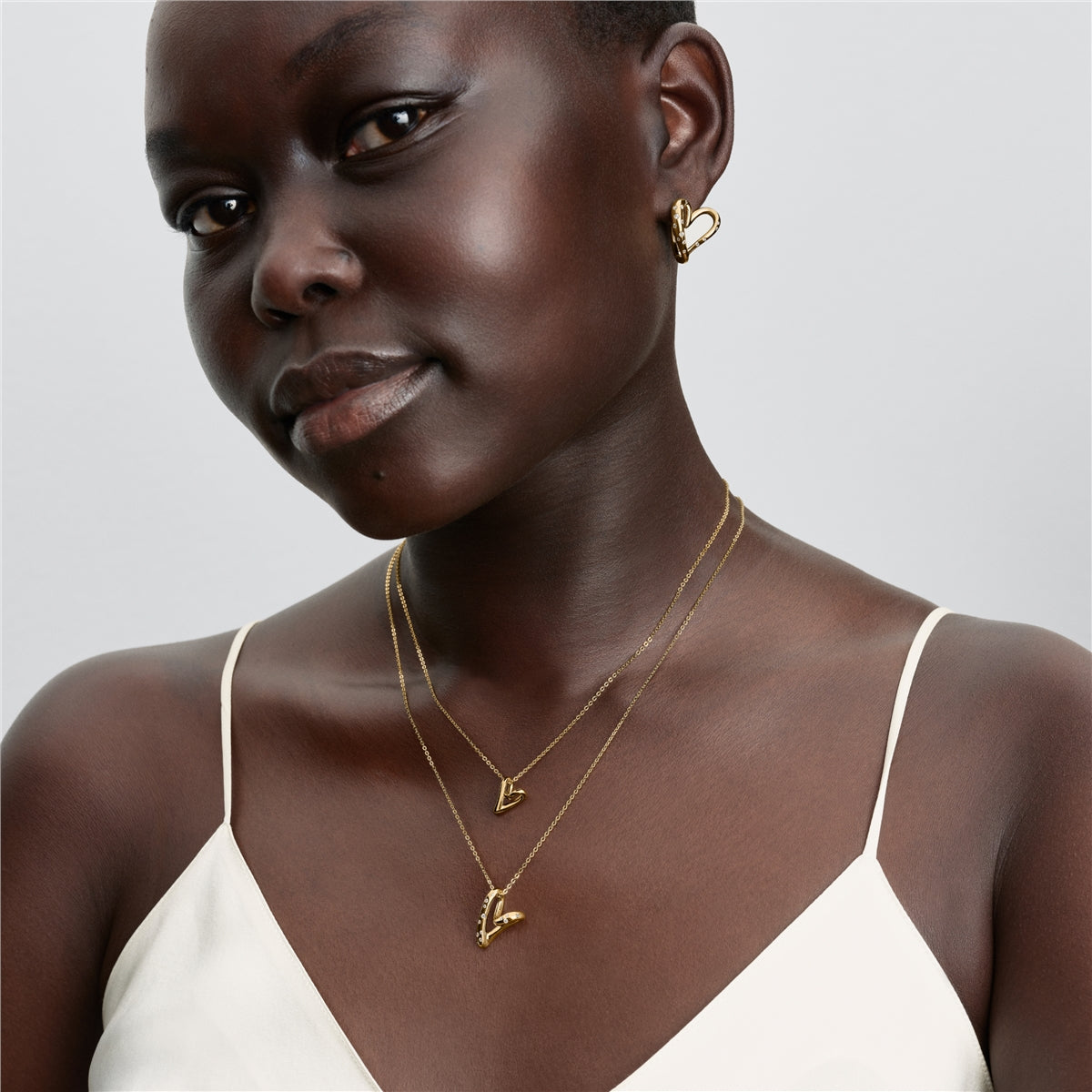 Pandora Gold Organically Shaped Stone-Set Heart Pendant Necklace