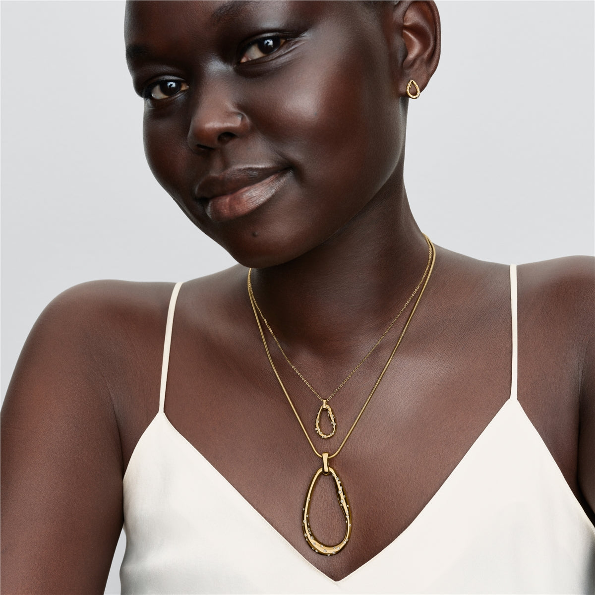 Pandora Gold Organically Shaped Stone-Set Pendant Necklace