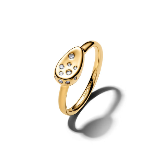 Pandora Gold Medium Stone-Set Oval Signet Ring