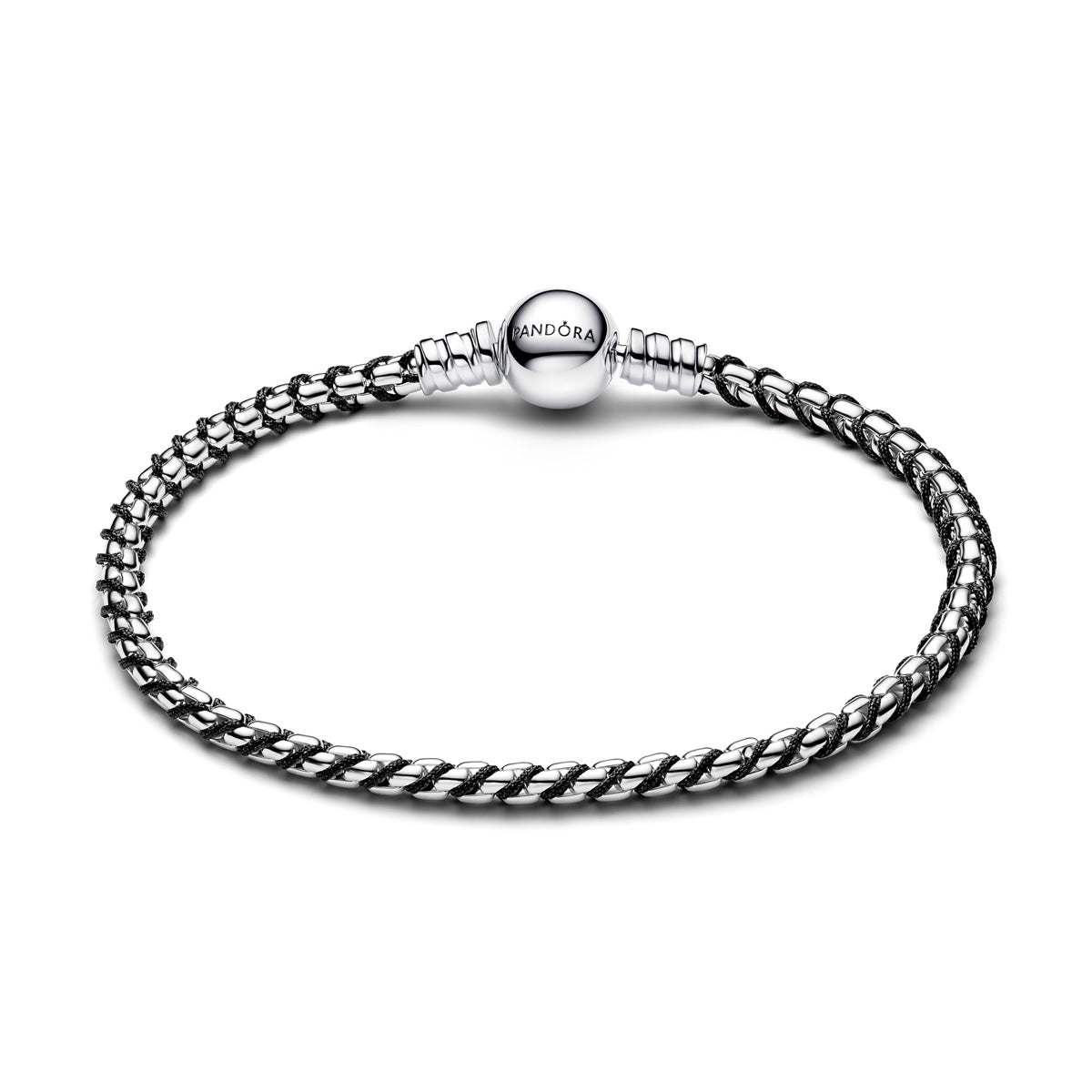 Pandora Silver Black Cord Box Chain Bracelet