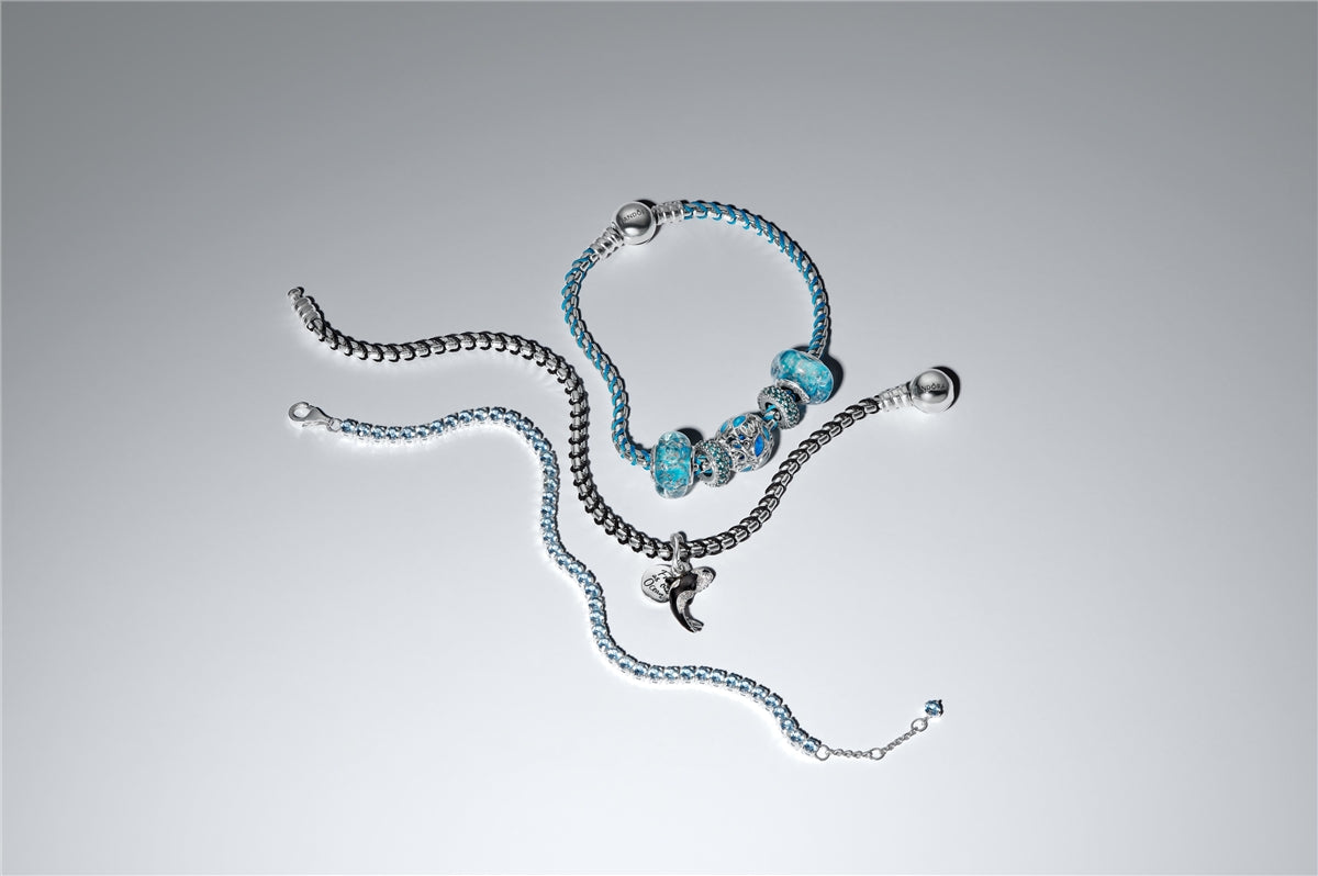 Pandora Silver Black Cord Box Chain Bracelet