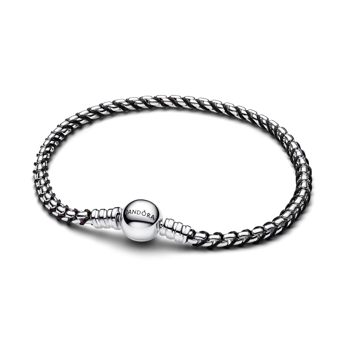Pandora Silver Black Cord Box Chain Bracelet