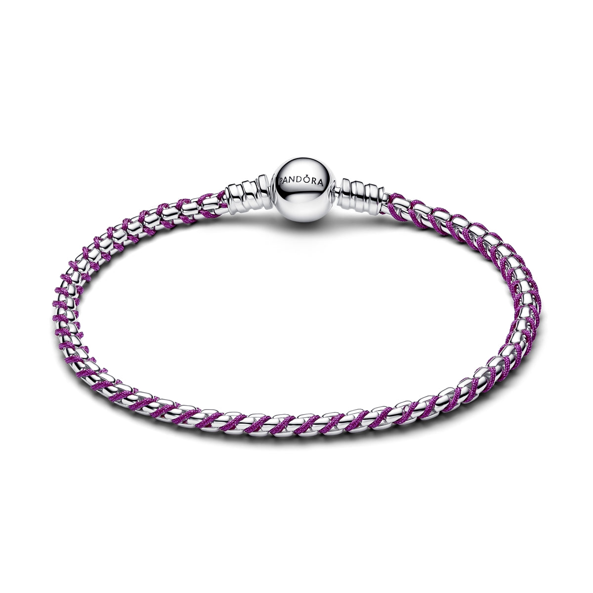 Pandora Silver Purple Cord Box Chain Bracelet