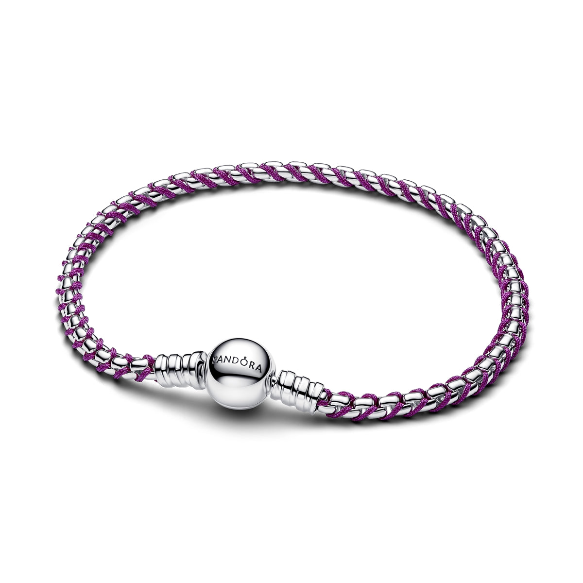 Pandora Silver Purple Cord Box Chain Bracelet