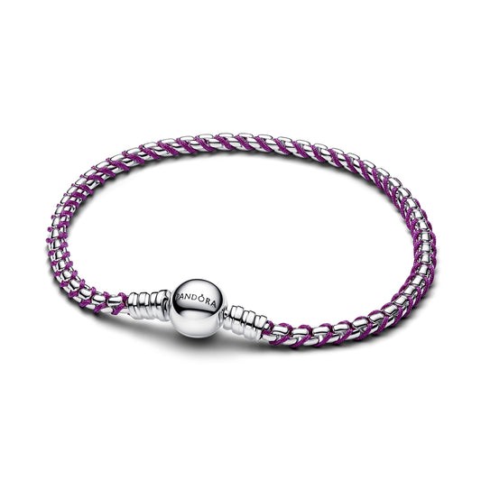 Pandora Silver Purple Cord Box Chain Bracelet