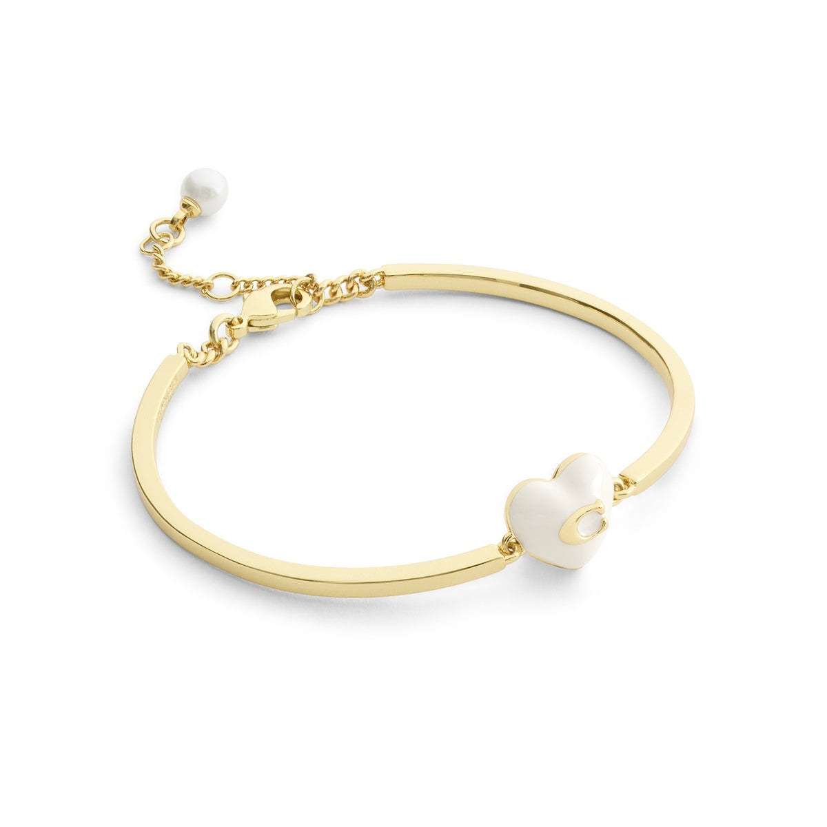 Coach Gold White Enamel Heart Cuff Bracelet