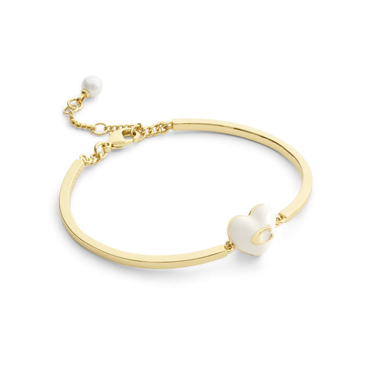 Coach Gold White Enamel Heart Cuff Bracelet