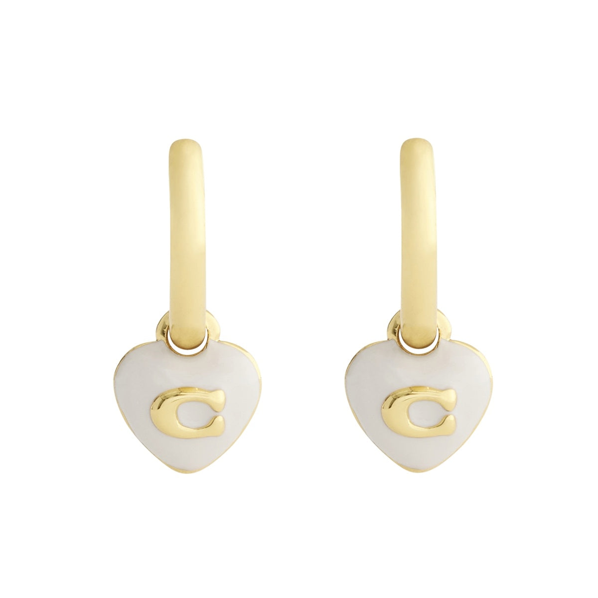 Coach Gold White Enamel Heart Huggie Earrings
