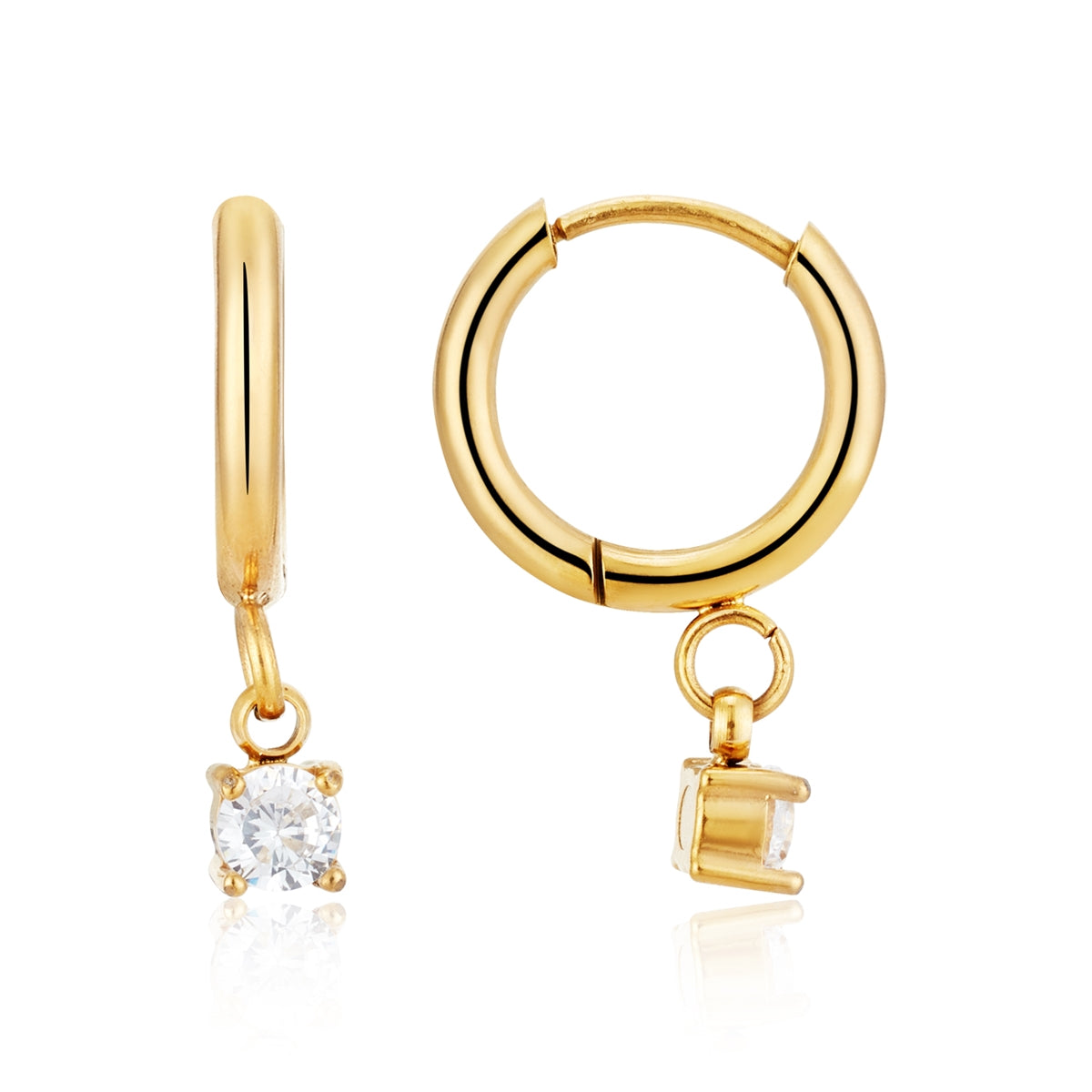 Over & Over Gold Stainless Steel CZ Drop Hoop & Stud Set