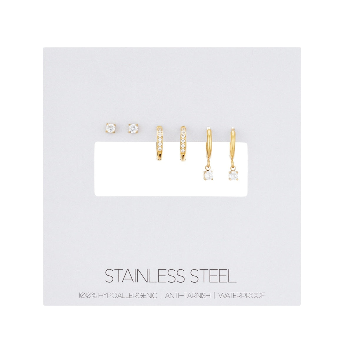 Over & Over Gold Stainless Steel CZ Drop Hoop & Stud Set