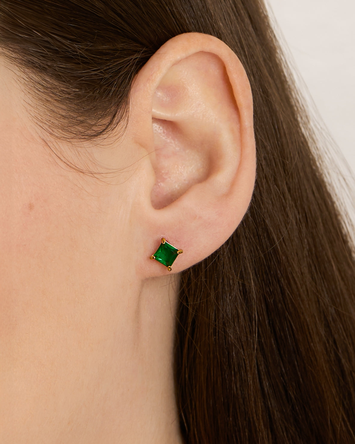 Over & Over Gold Stainless Steel Green CZ Stud & Hoop Set