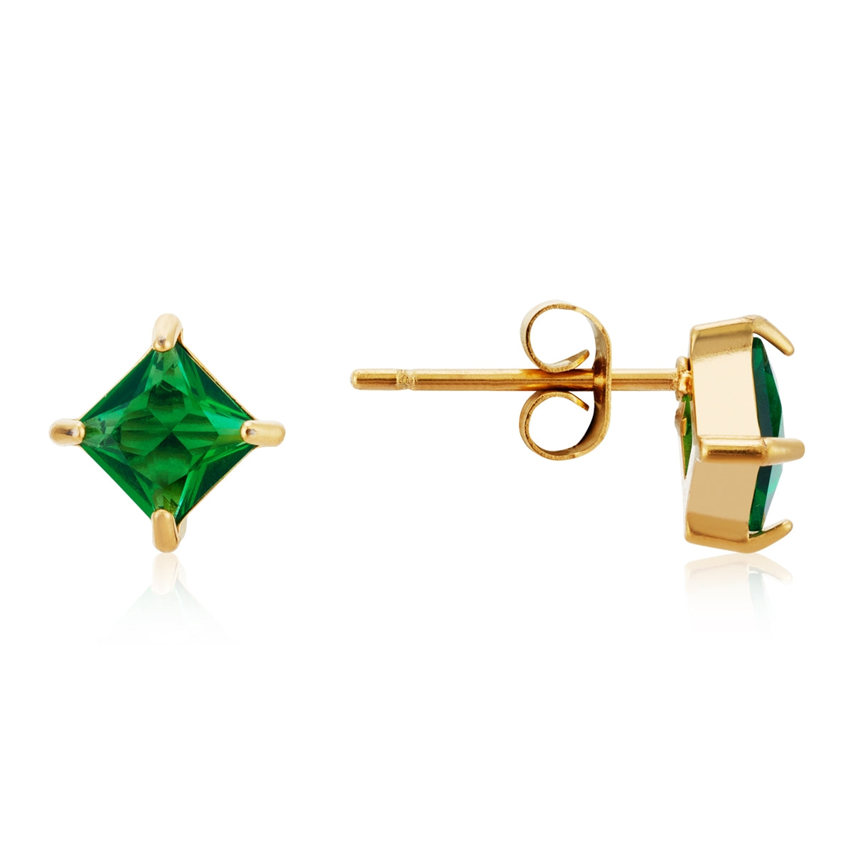 Over & Over Gold Stainless Steel Green CZ Stud & Hoop Set