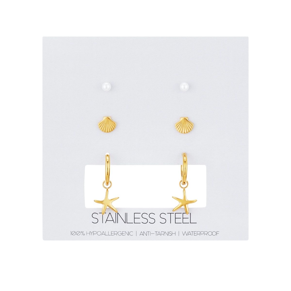 Over & Over Gold Stainless Steel Shell Stud & Hoop Set