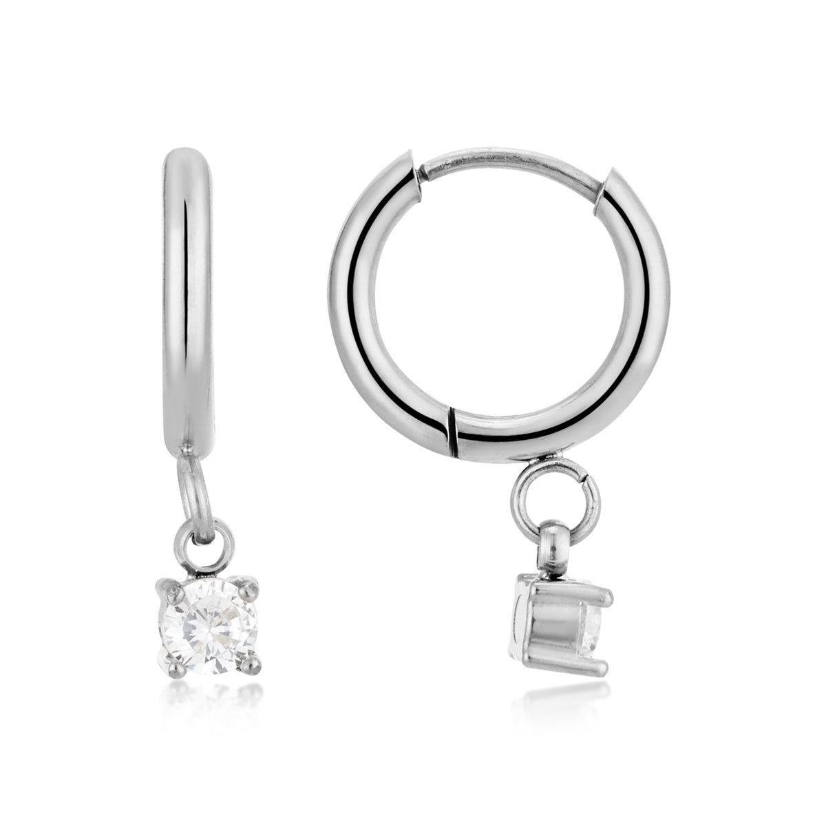 Over & Over Silver Stainless Steel CZ Drop Hoop & Stud Set