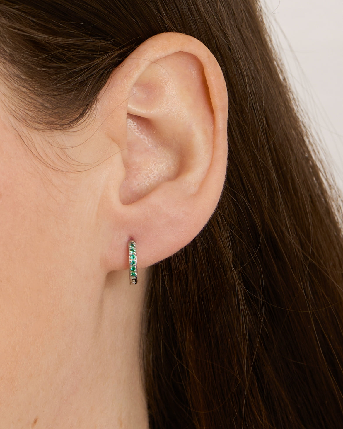 Over & Over Silver Stainless Steel Green CZ Stud & Hoop Set