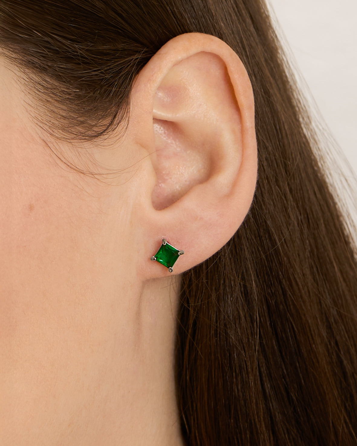 Over & Over Silver Stainless Steel Green CZ Stud & Hoop Set