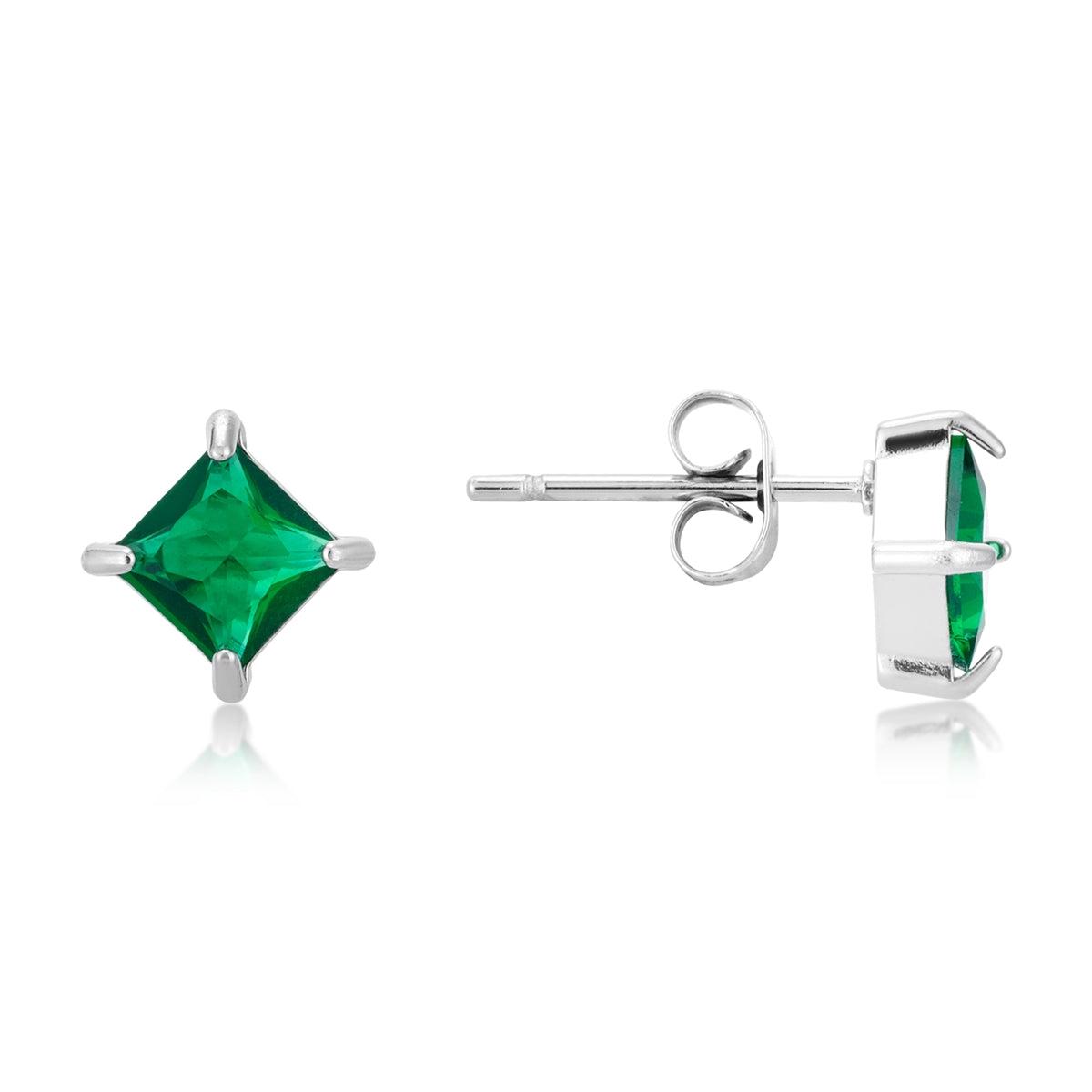 Over & Over Silver Stainless Steel Green CZ Stud & Hoop Set