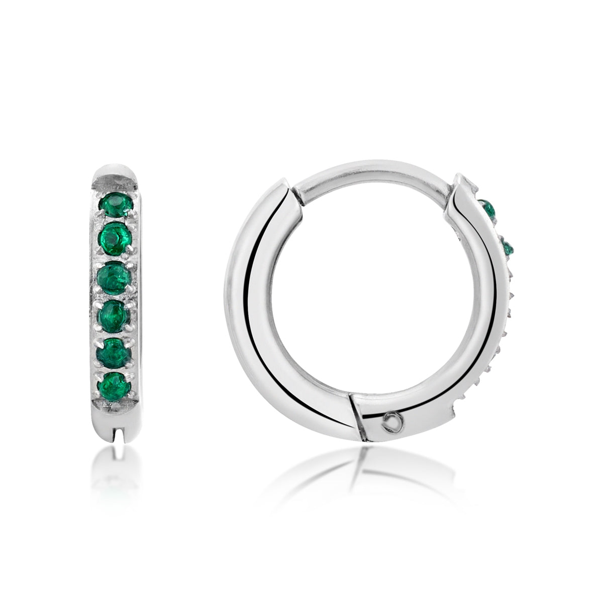 Over & Over Silver Stainless Steel Green CZ Stud & Hoop Set