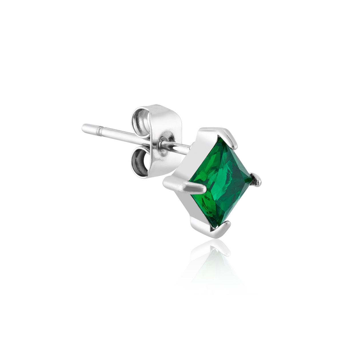 Over & Over Silver Stainless Steel Green CZ Stud & Hoop Set