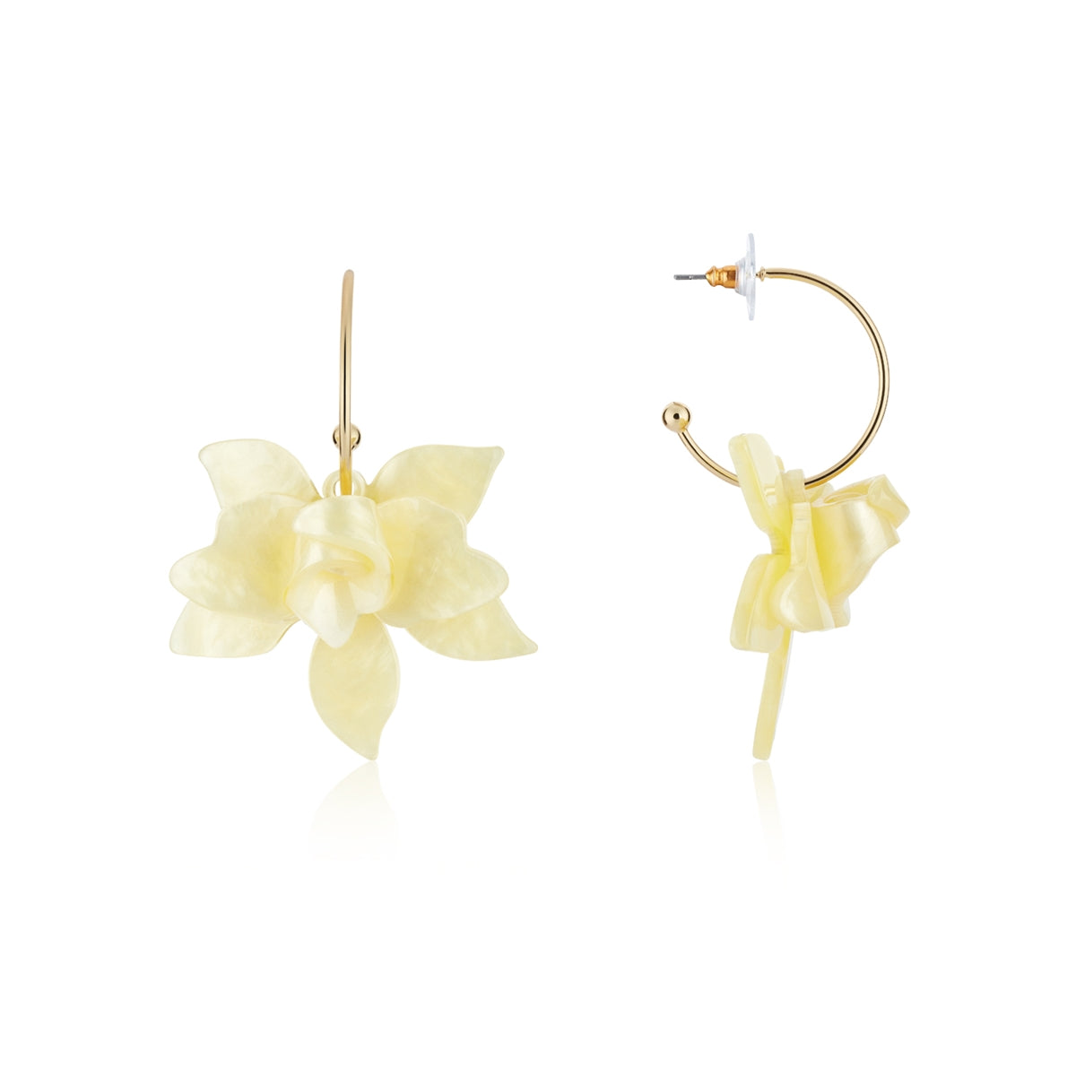 August Woods Gold Yellow Resin Orchid Drop Hoop Earrings