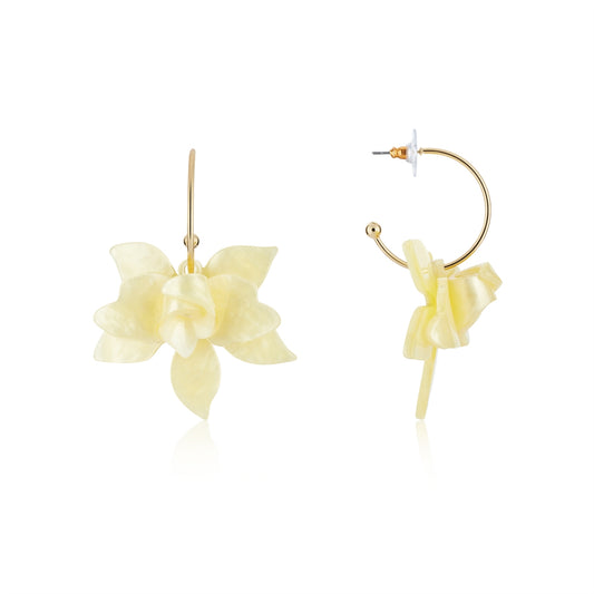 August Woods Gold Yellow Resin Orchid Drop Hoop Earrings
