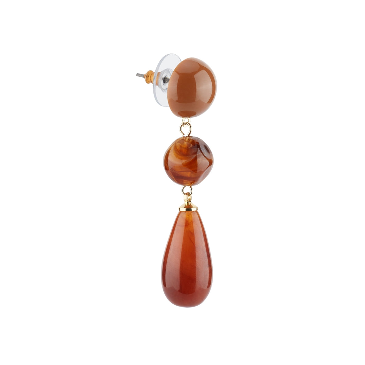 August Woods Gold Brown 3 Drop Resin Earrings