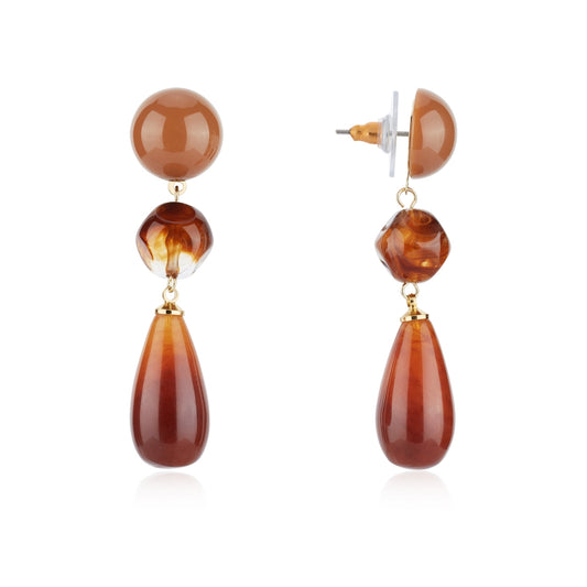 August Woods Gold Brown 3 Drop Resin Earrings
