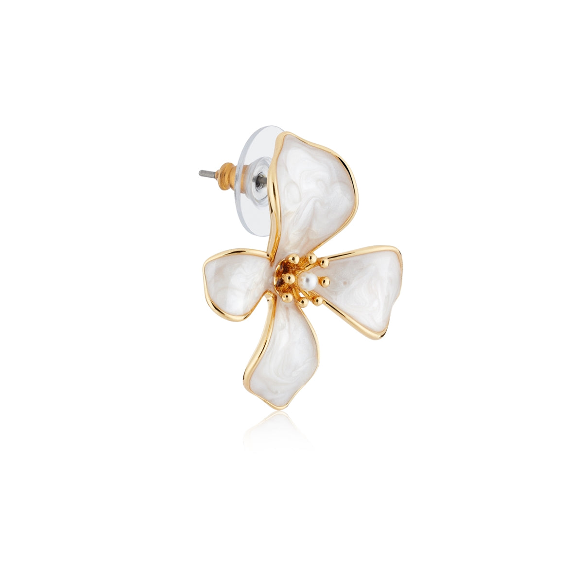 August Woods Gold White Floral Enamel Earrings