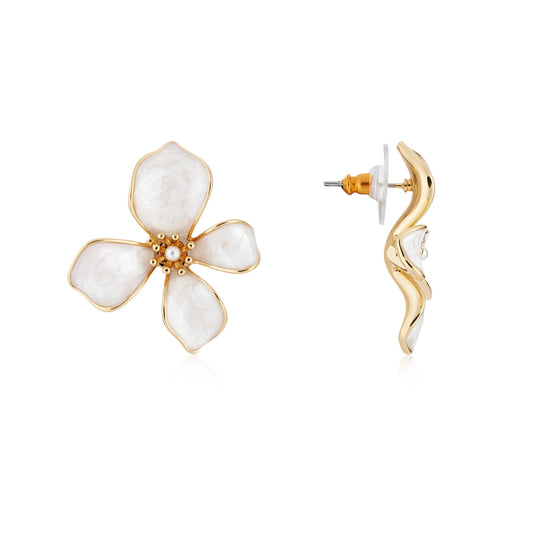 August Woods Gold White Floral Enamel Earrings