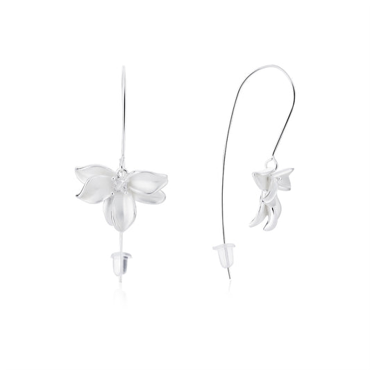 August Woods Silver CZ Floral Hook Drop Earrings