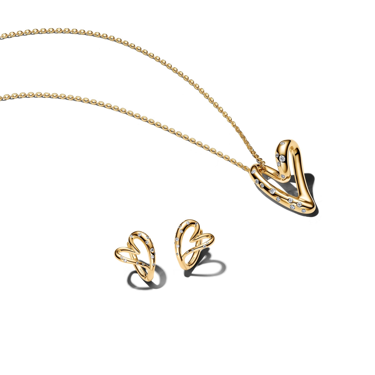 Pandora Gold Organically Shaped Stone-Set Heart Necklace & Earrings Set