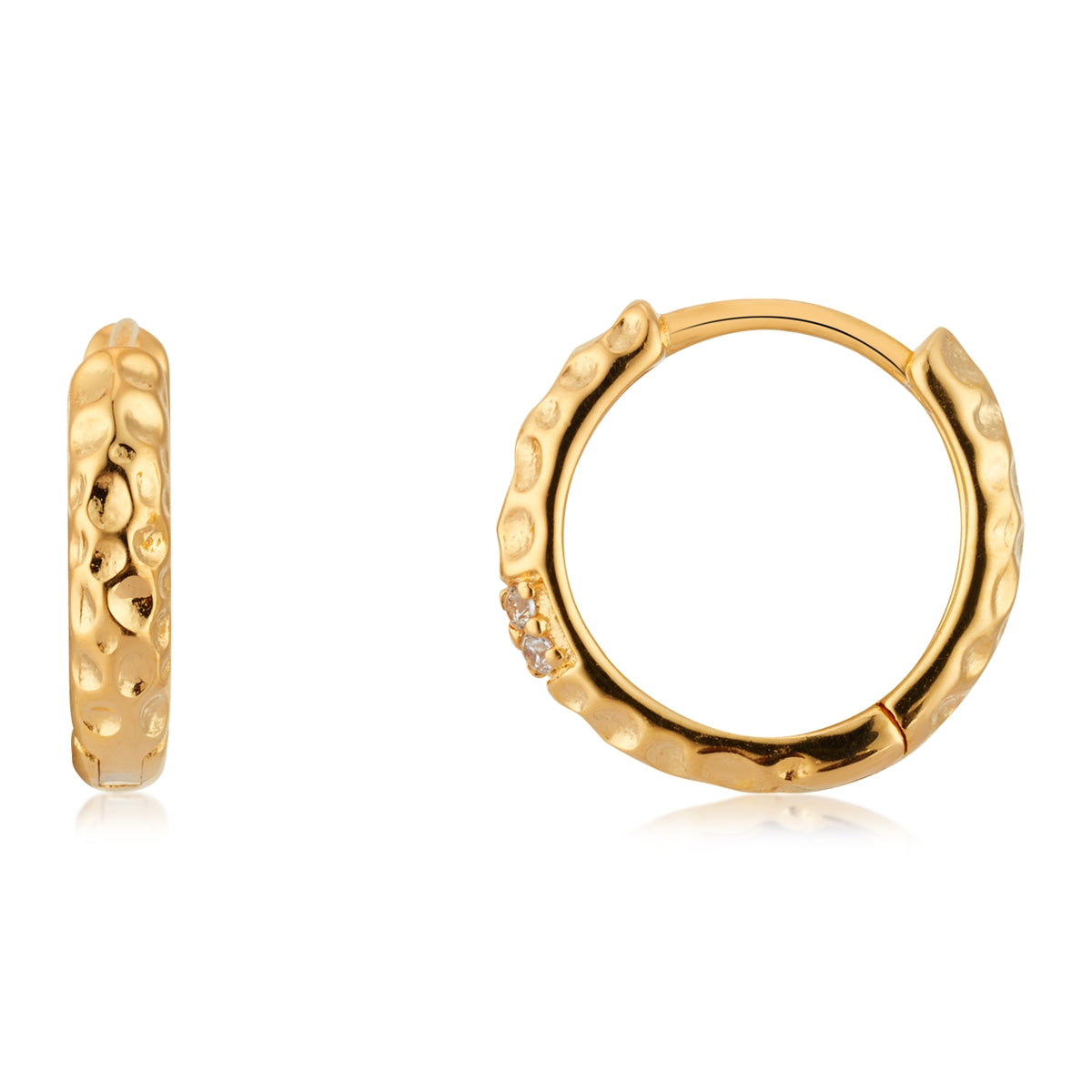 Argento Gold CZ Pavé Hammered Hoop Earrings