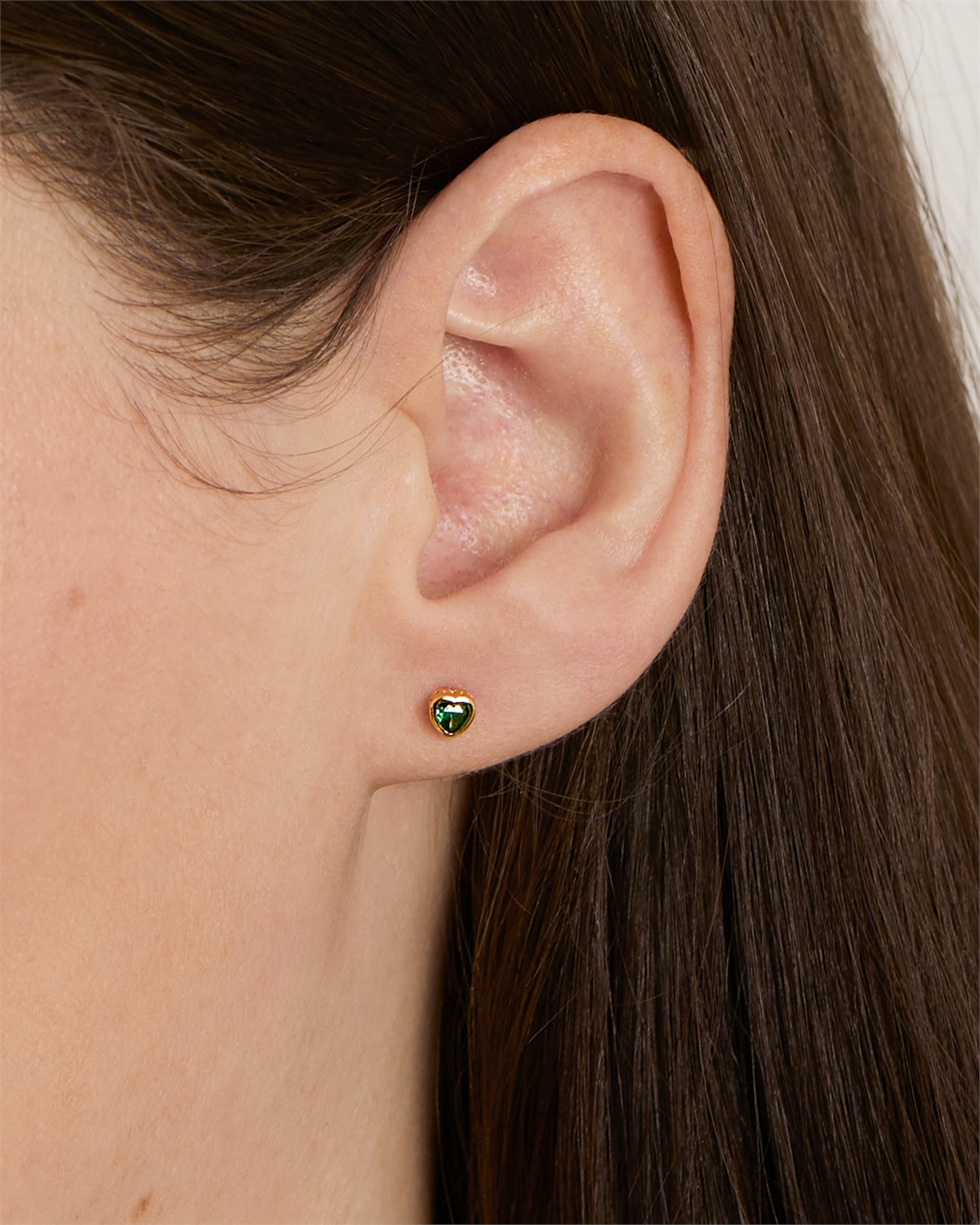 Argento Gold Mini Green Heart Stud Earrings
