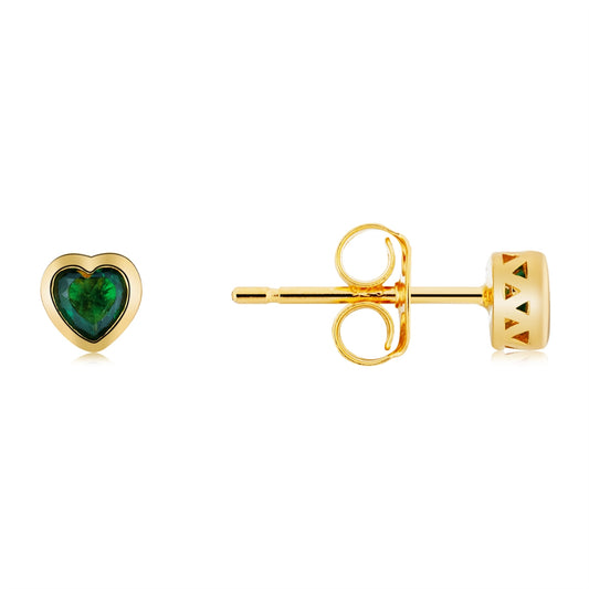 Argento Gold Mini Green Heart Stud Earrings